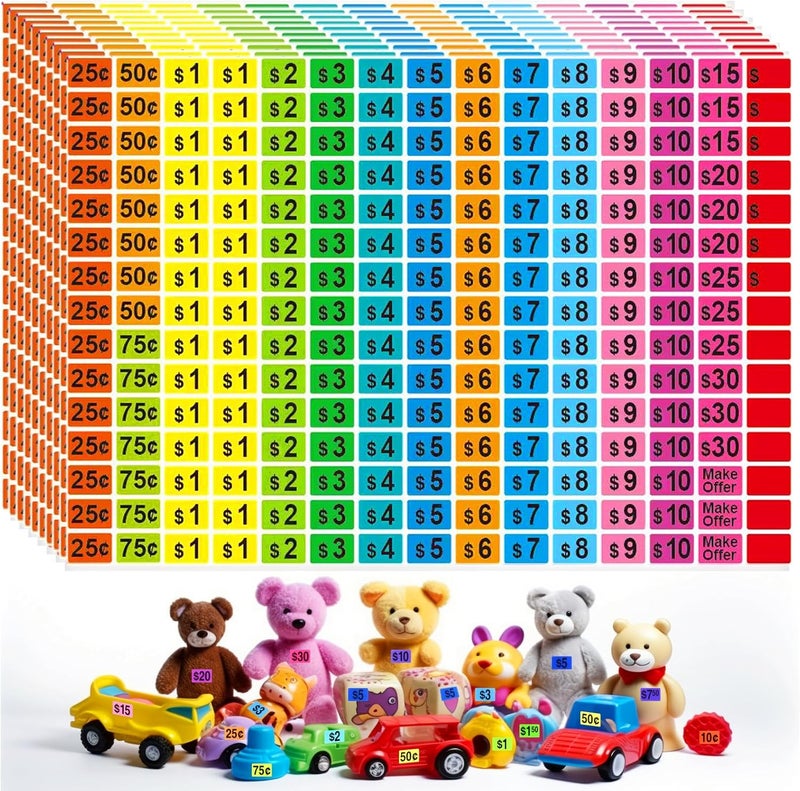 WUINOID 2250 Pcs Garage Sale Stickers, Yard Sale Price Stickers, Price Tag Labels Stickers for Yard Sale Supplies, Garage Sale Supplies, 1/2" X 3/4" Removable Pricing Labels - Image 1
